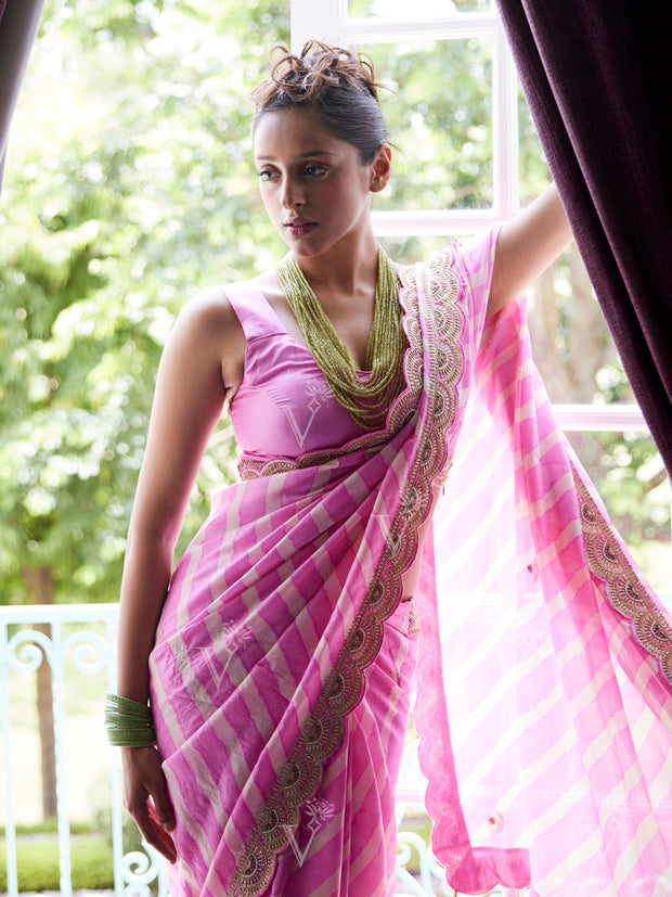 Pink Leheriya Saree