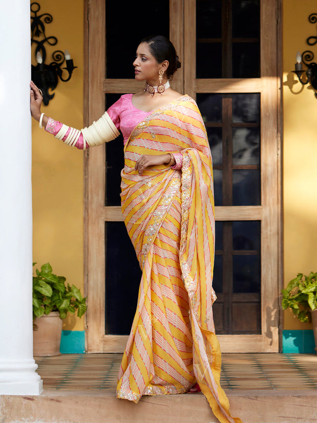 Gold Yellow Leheriya Saree