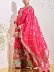 Hot Pink Crepe Embroidered Kurta and Garara Set