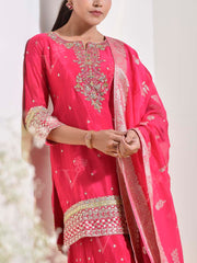 Hot Pink Crepe Embroidered Kurta and Garara Set