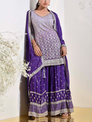 Violet Wrinkle Crepe Embroidered Kurta and Garara Set