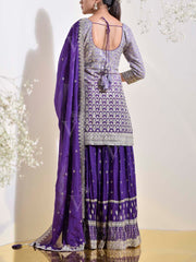 Violet Wrinkle Crepe Embroidered Kurta and Garara Set