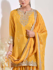 Yellow Embroidered Wrinkle Crepe Kurta and Garara Set