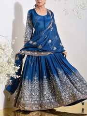 Blue Embroidered Silk Gown