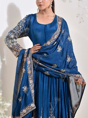 Blue Embroidered Silk Gown