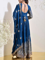 Blue Embroidered Silk Gown