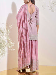 Blush Pink Wrinkle Crepe Embroidered Kurta and Garara Set