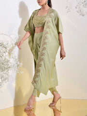 Green Embroidered Jacket and Dhoti Pants Set