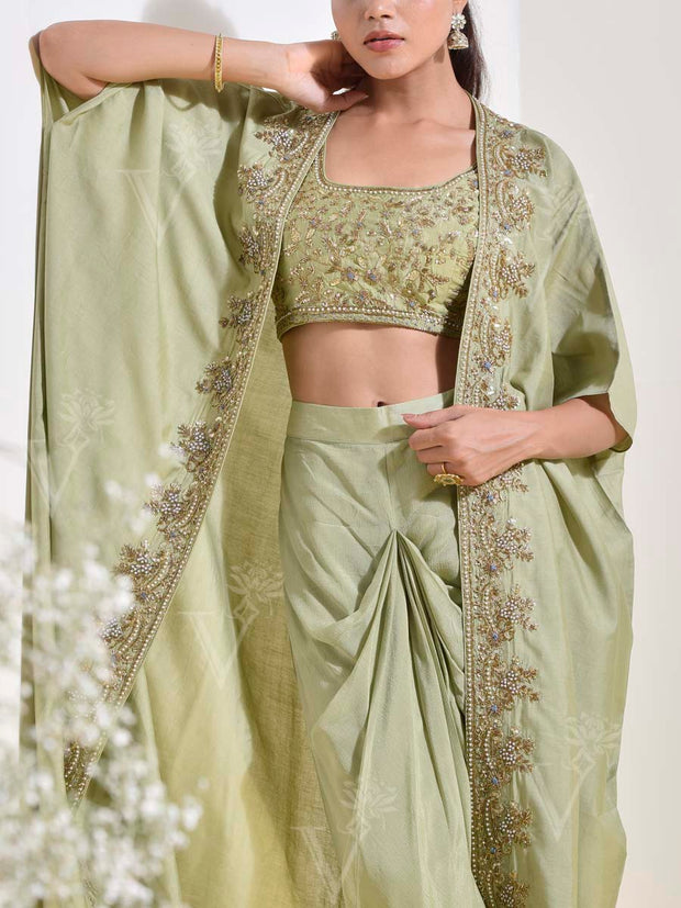 Green Embroidered Jacket and Dhoti Pants Set