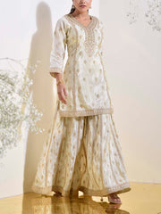 Pearl Tissue Silk Embroidered Kurta and Garara Set