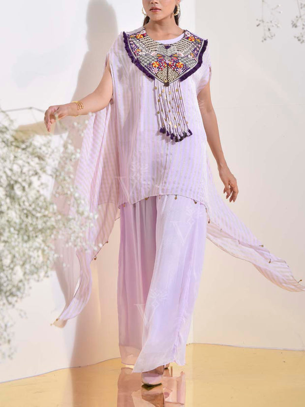 Lilac Embroidered Cape and Palazzo Set