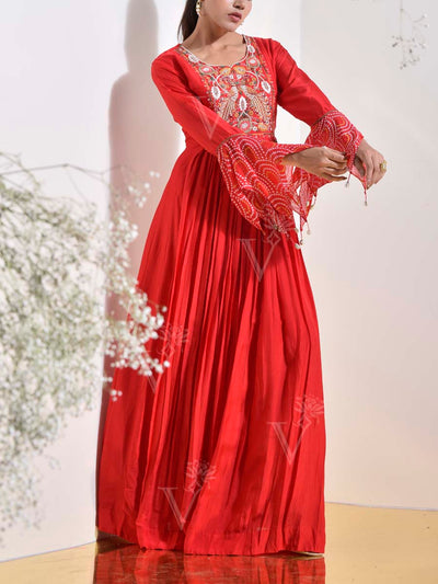 Red Embroidered Gown