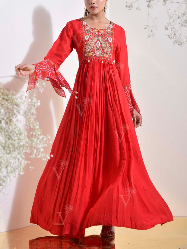 Red Embroidered Gown