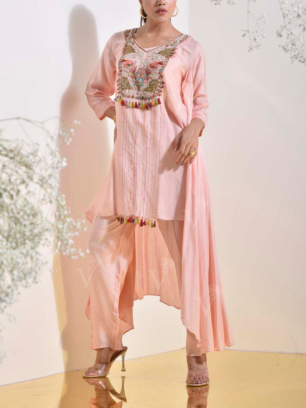 Powder Pink Embroidered Kurta and Pant Set