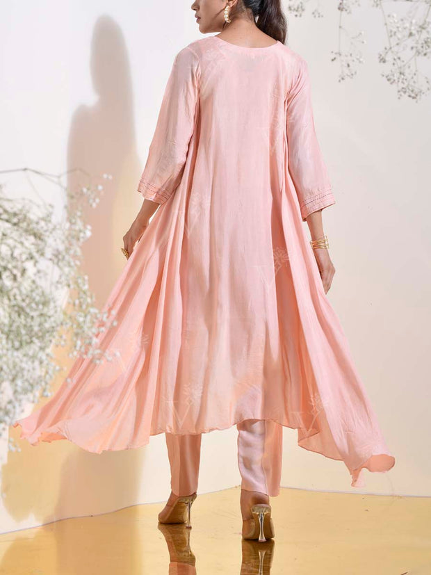 Powder Pink Embroidered Kurta and Pant Set