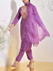 Purple Embroidered Suit Set