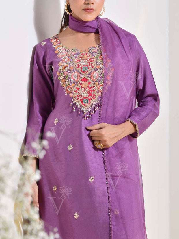 Purple Embroidered Suit Set