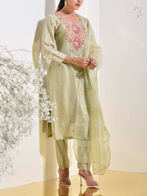 Green Embroidered Suit Set