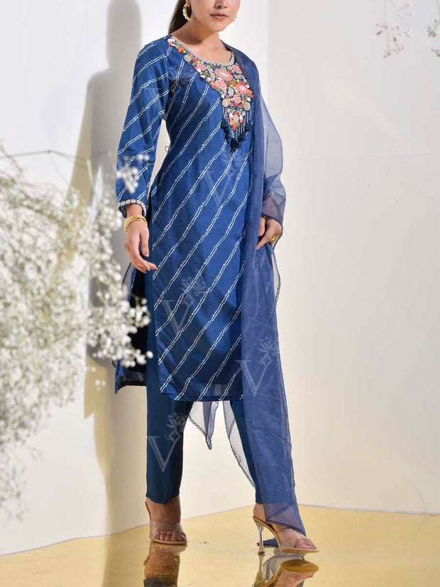 Blue Embroidered Suit Set