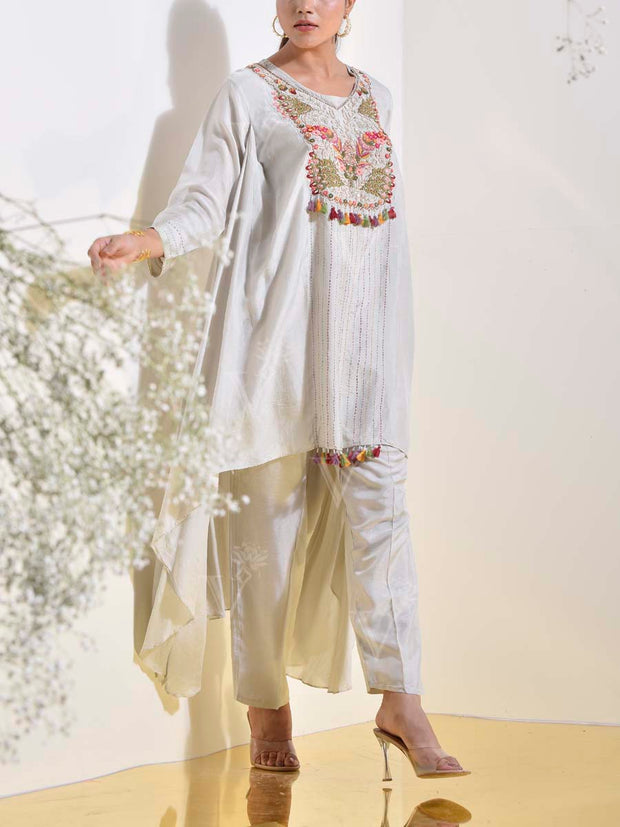 Grey Embroidered Kurta and Pant Set