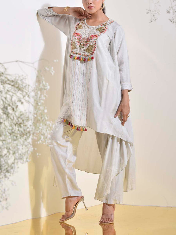 Grey Embroidered Kurta and Pant Set