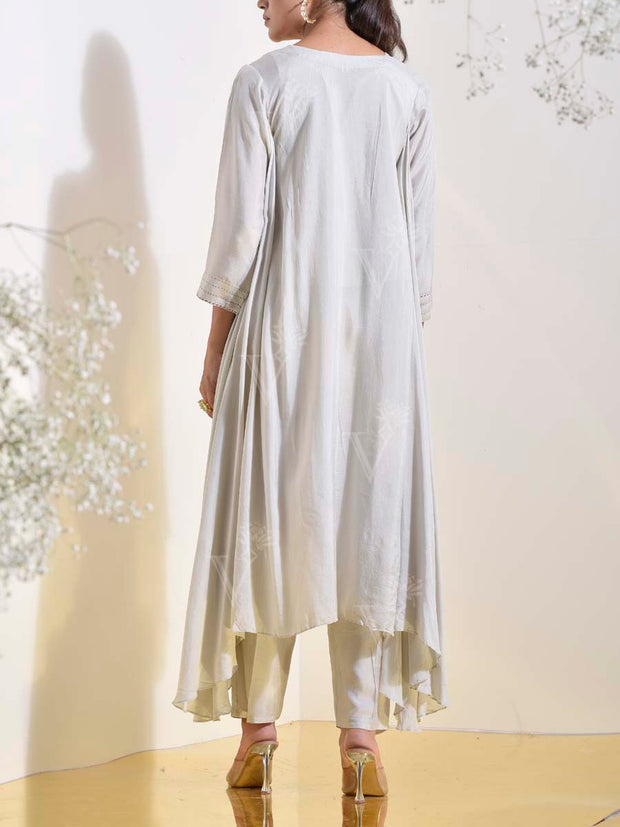 Grey Embroidered Kurta and Pant Set