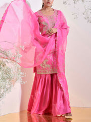 Pink Embroidered Kurta and Sharara Set