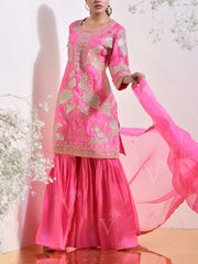 Pink Embroidered Kurta and Sharara Set