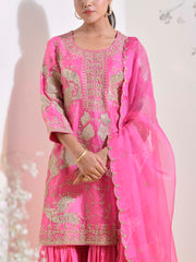 Pink Embroidered Kurta and Sharara Set