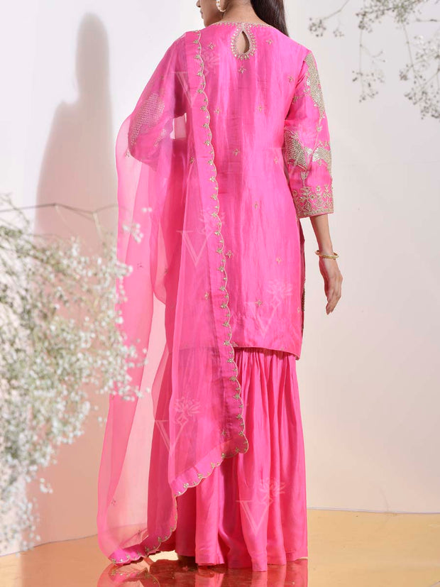 Pink Embroidered Kurta and Sharara Set