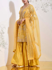 Yellow Embroidered Kurta and Sharara Set