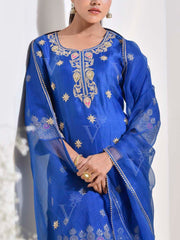 Blue Organza Embroidered Kurta and Sharara Set