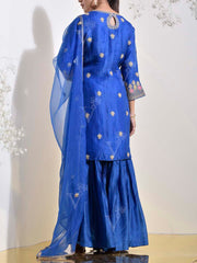 Blue Organza Embroidered Kurta and Sharara Set