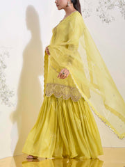 Yellow Organza Embroidered Kurta and Sharara Set