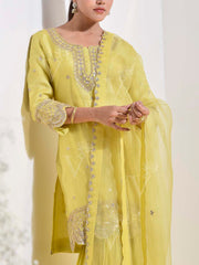 Yellow Organza Embroidered Kurta and Sharara Set