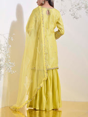 Yellow Organza Embroidered Kurta and Sharara Set