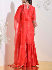 Red Organza Embroidered Kurta and Sharara Set