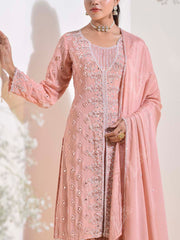 Peach Pink Embroidered Kurta and Sharara Set