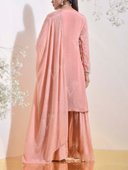 Peach Pink Embroidered Kurta and Sharara Set