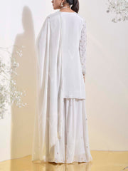 White Wrinkle Crepe Embroidered Kurta and Palazzo Set