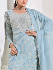 Blue Embroidered Kurta and Sharara Set