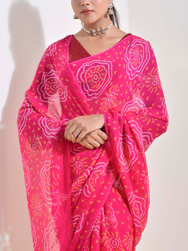 Pink Bandhani Georgette Saree