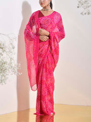 Pink Bandhani Georgette Saree