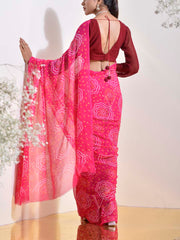 Pink Bandhani Georgette Saree