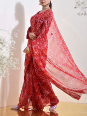 Red Bandhani Georgette Saree