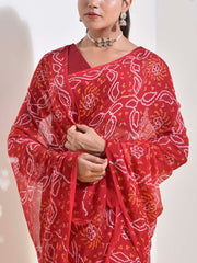 Red Bandhani Georgette Saree