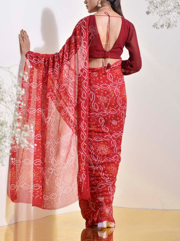 Red Bandhani Georgette Saree