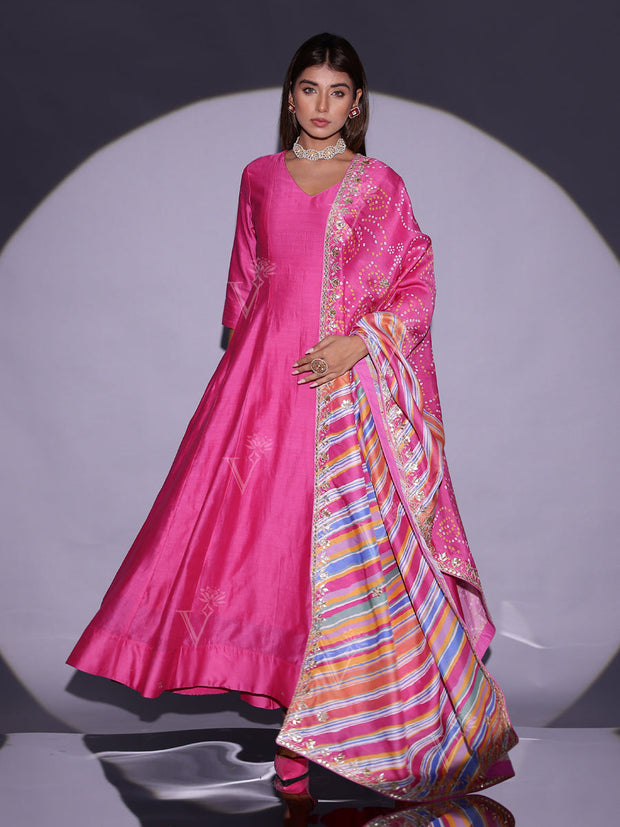 Pink Vasansi Silk Anarkali Suit Set