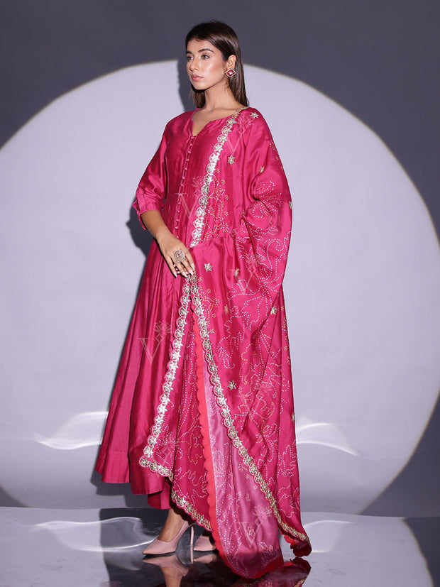 Ruby Pink Vasansi Silk Anarkali Suit Set