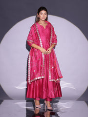 Ruby Pink Vasansi Silk Anarkali Suit Set